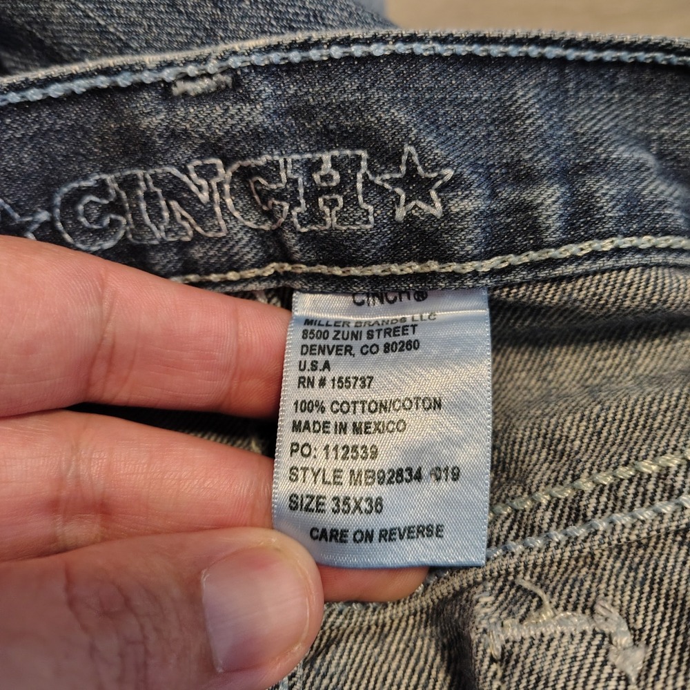Cinch Mens Blue Denim Jeans MB92834 019 Medium Wash Straight Leg 35x36 - Picture 8 of 10
